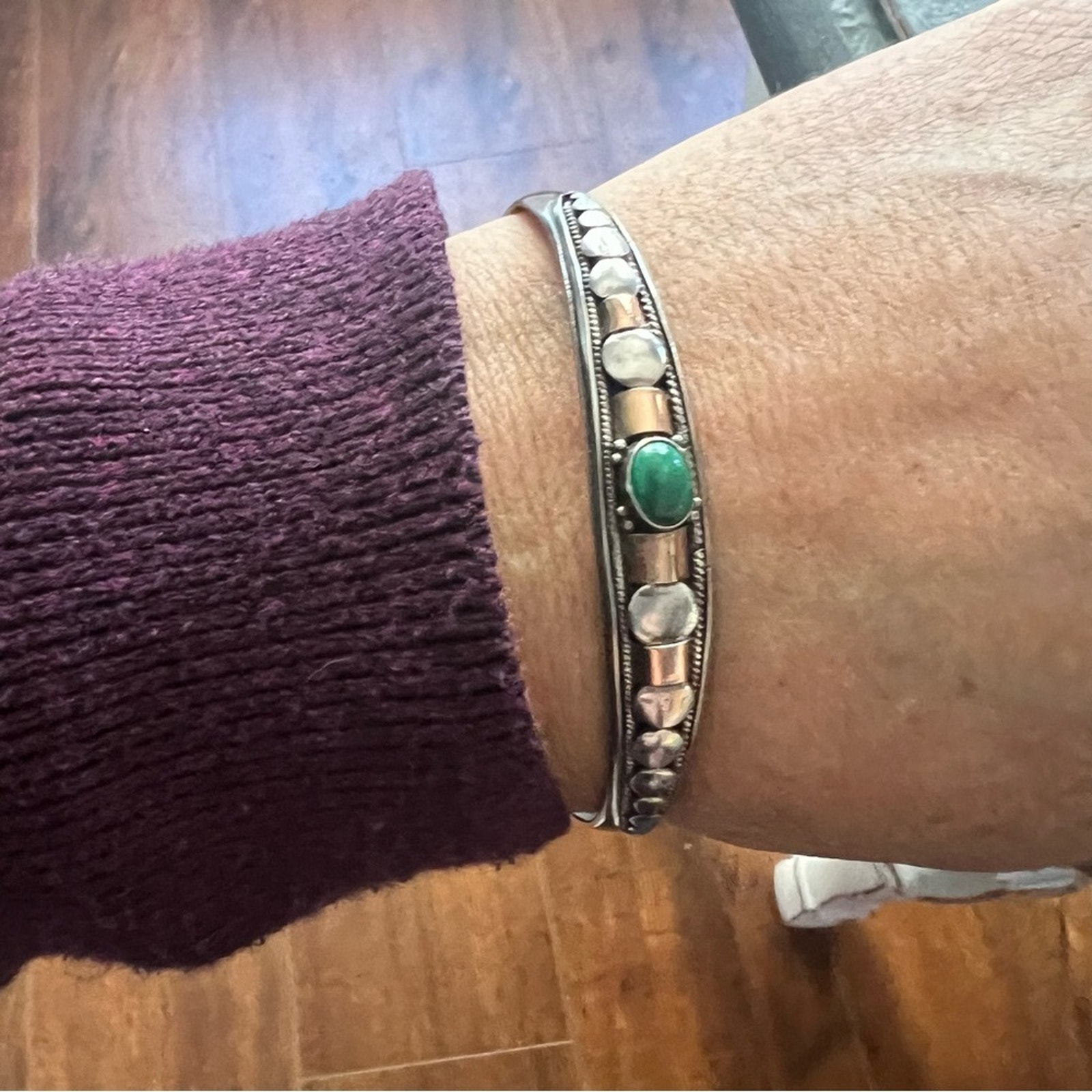 Sterling Silver Malachite Stone Cuff Bracelet