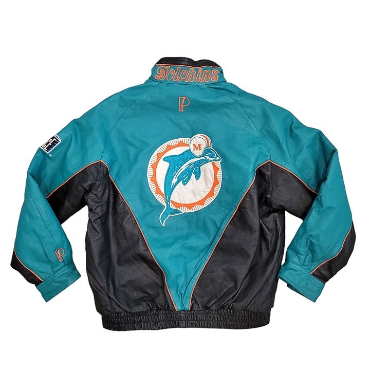 Vintage Miami Dolphin Pro Player leather jacket embroidered logo size M