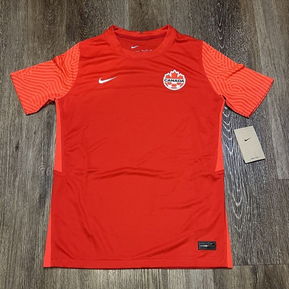 Nike Canada Soccer Jersey Youth XL Women S/M Babydoll Fit Red Futbol Kit Stripe