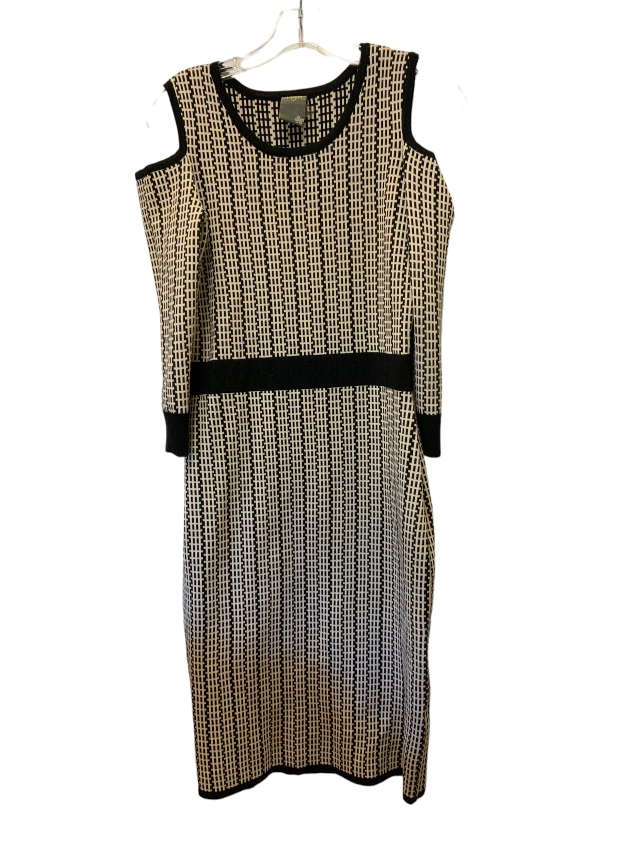 Taylor Women’s Dress Sz M Shoulder Cut 3/4 Sleeve  Stretch Black Beige NEW