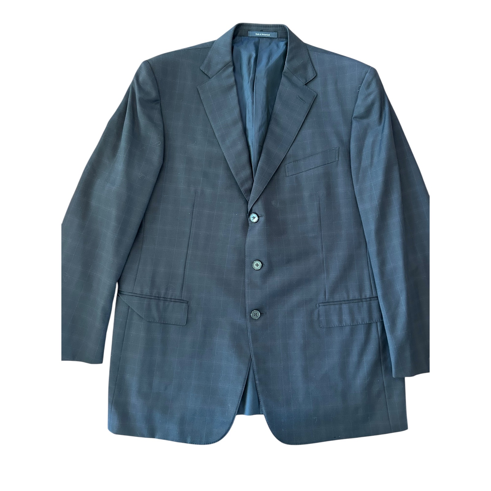 ERMENEGILDO ZEGNA Sport Coat Black Navy Plaid 100% Wool Size 58R (48R US)