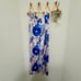 Zara NWT Ivory/Blue Satin Effect Retro Floral Print Strapless Midi Dress Size XS