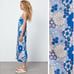 Zara NWT Ivory/Blue Satin Effect Retro Floral Print Strapless Midi Dress Size XS