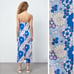 Zara NWT Ivory/Blue Satin Effect Retro Floral Print Strapless Midi Dress Size XS