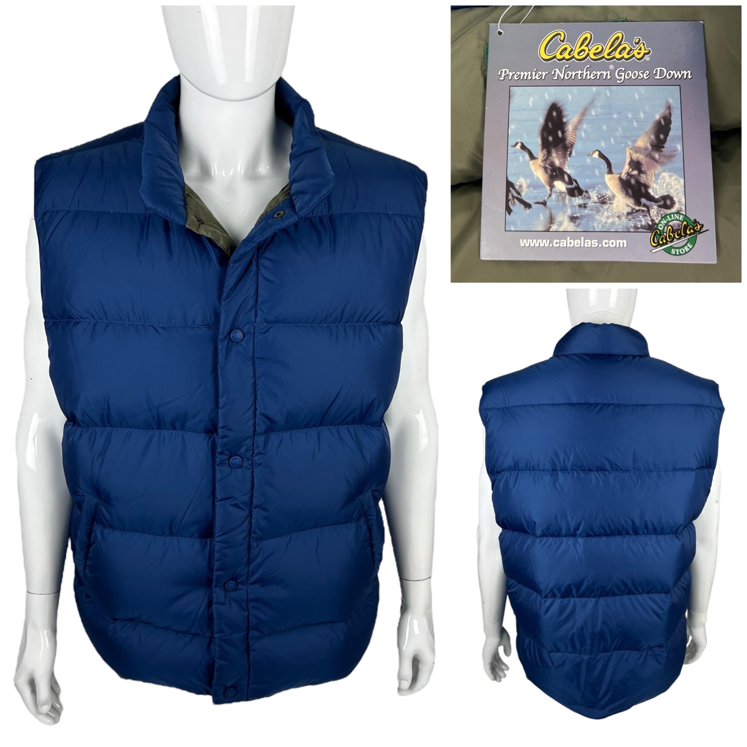 Cabelas Mens Blue Vest XL Tall Premier Northern Goose Down Outdoor Puffer NWT