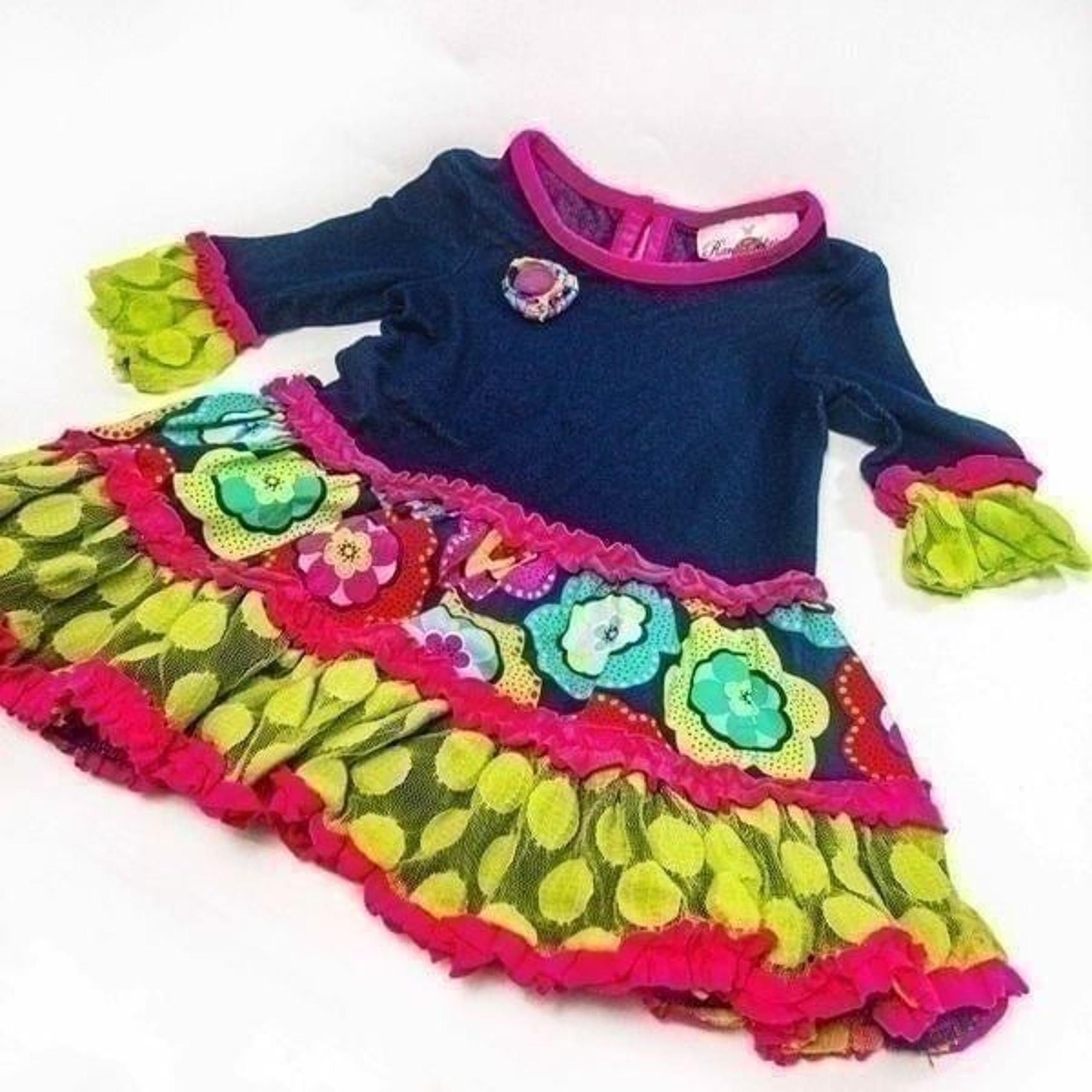 Rare Editions Bright Flowers Ruffle Dress Sz 12M