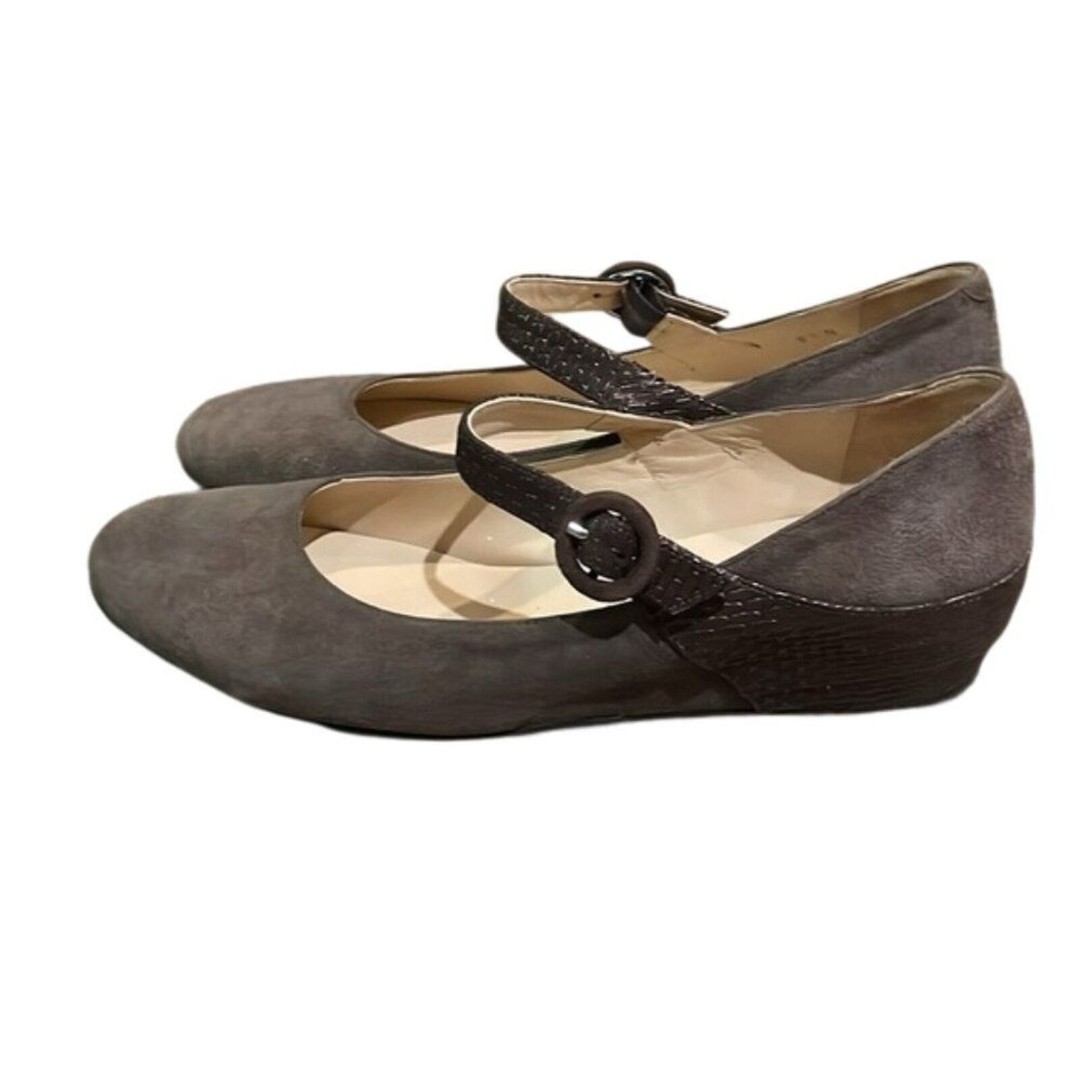 Amalfi by Rangoni Taupe Brown Suede Leather Wedge Mary Jane Shoe Womens 8.5N