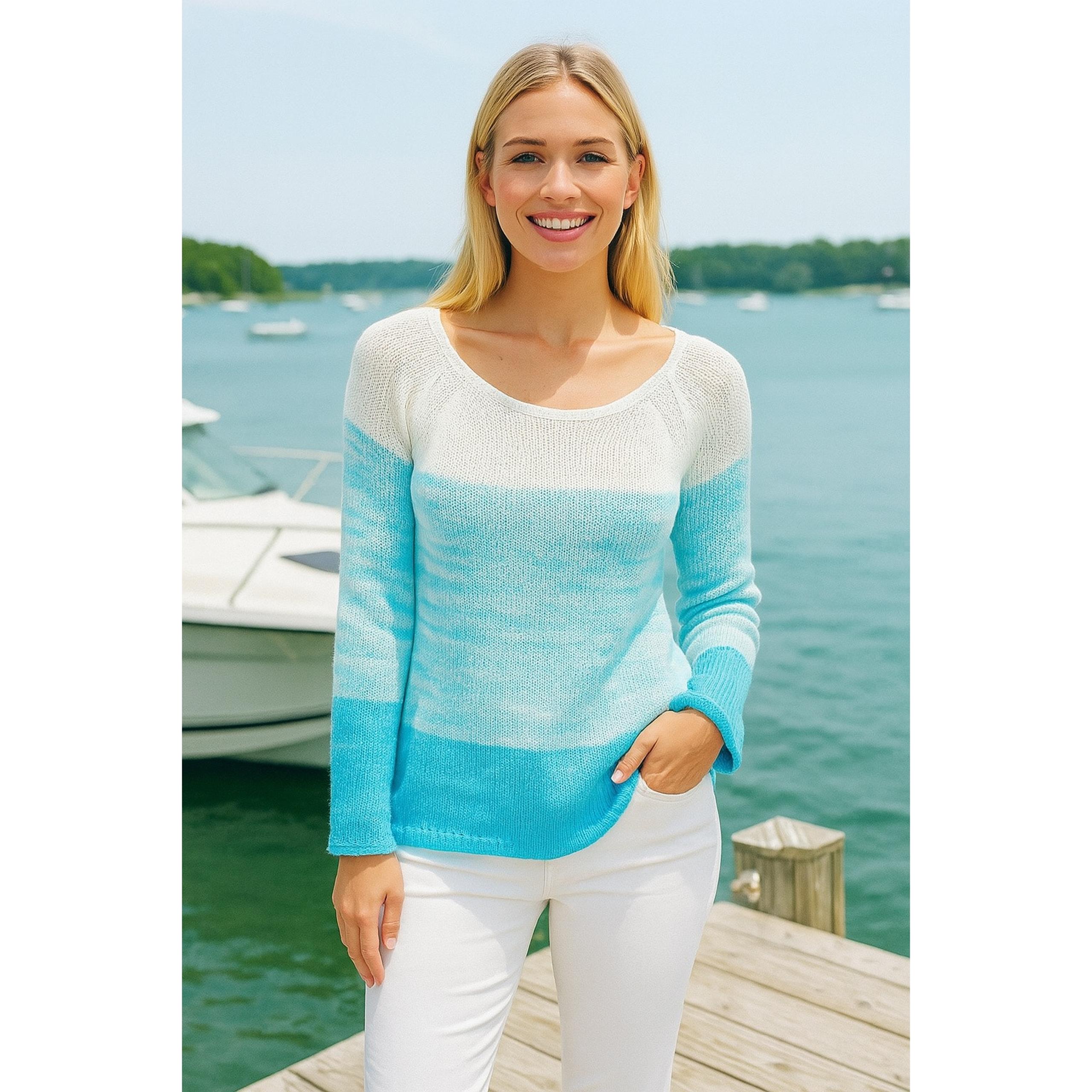 Lilly Pulitzer Nantucket Scoop Neck 3/4Sleeve Blue Ombre Sweater Women's Medium