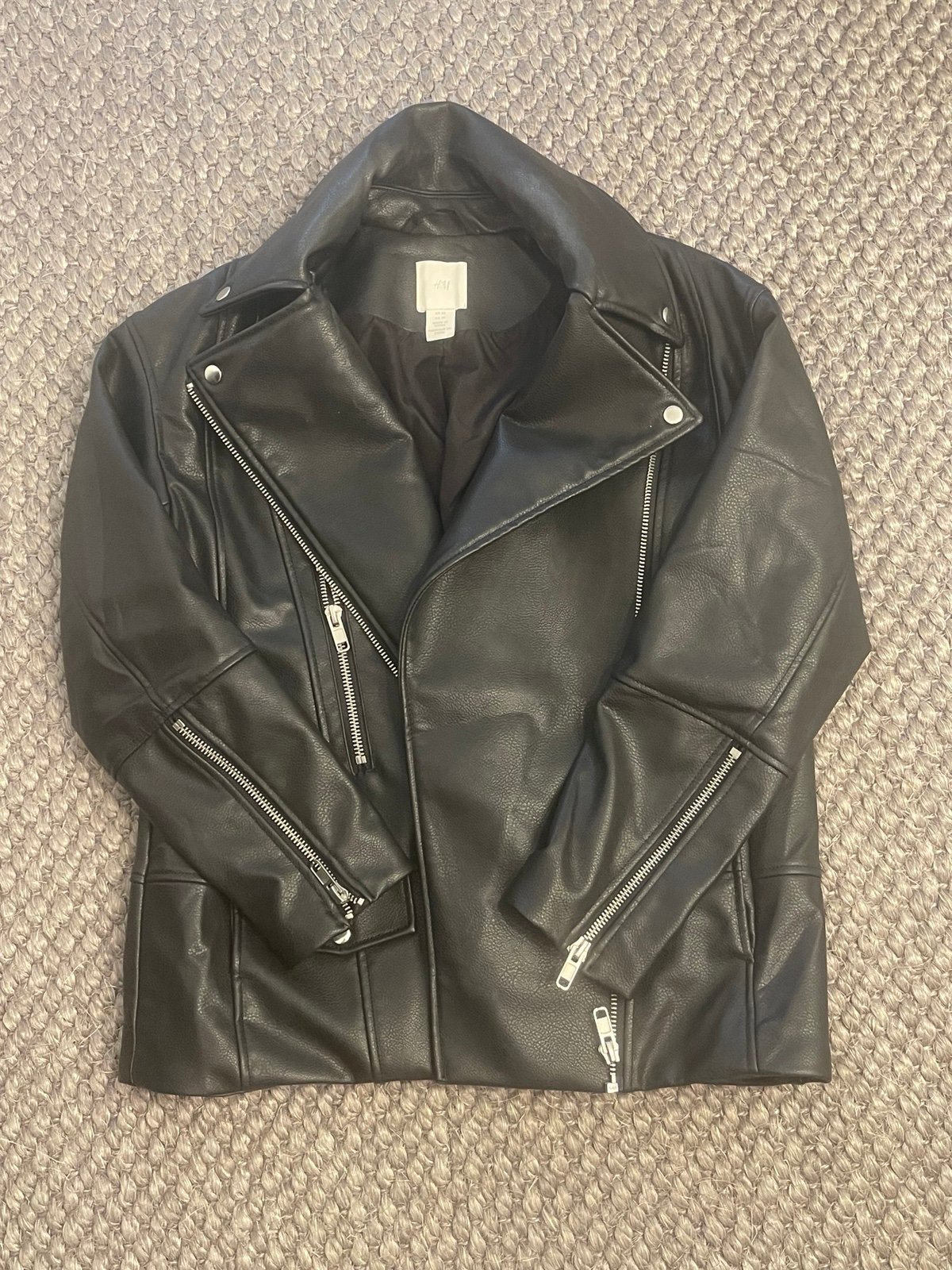 Womens black Leather Jacket sz XS Biker
