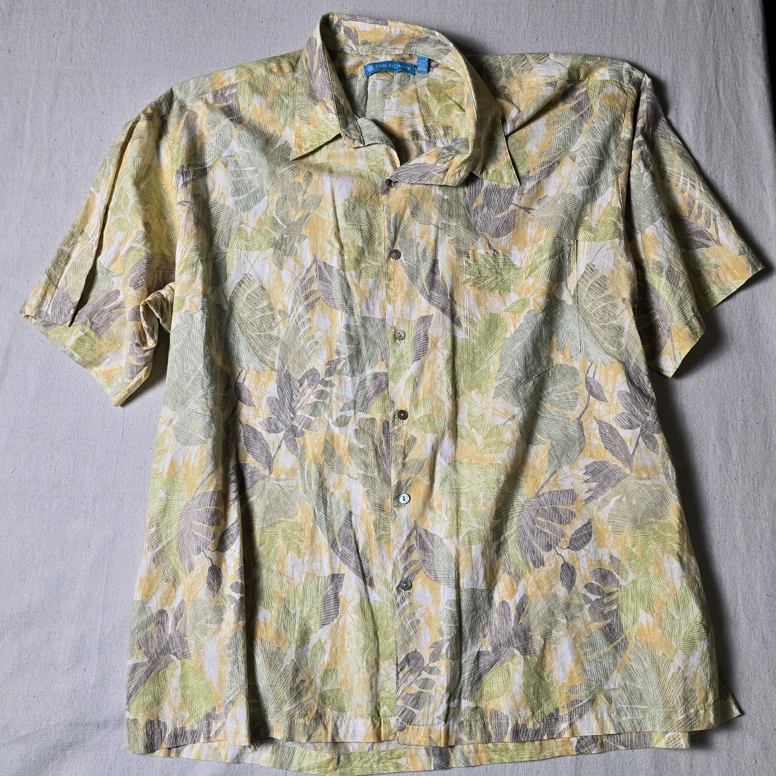 Tori Richard Men's Hawaiian Shirt 2XL Blue Floral Cotton Canvas Resort Wear
