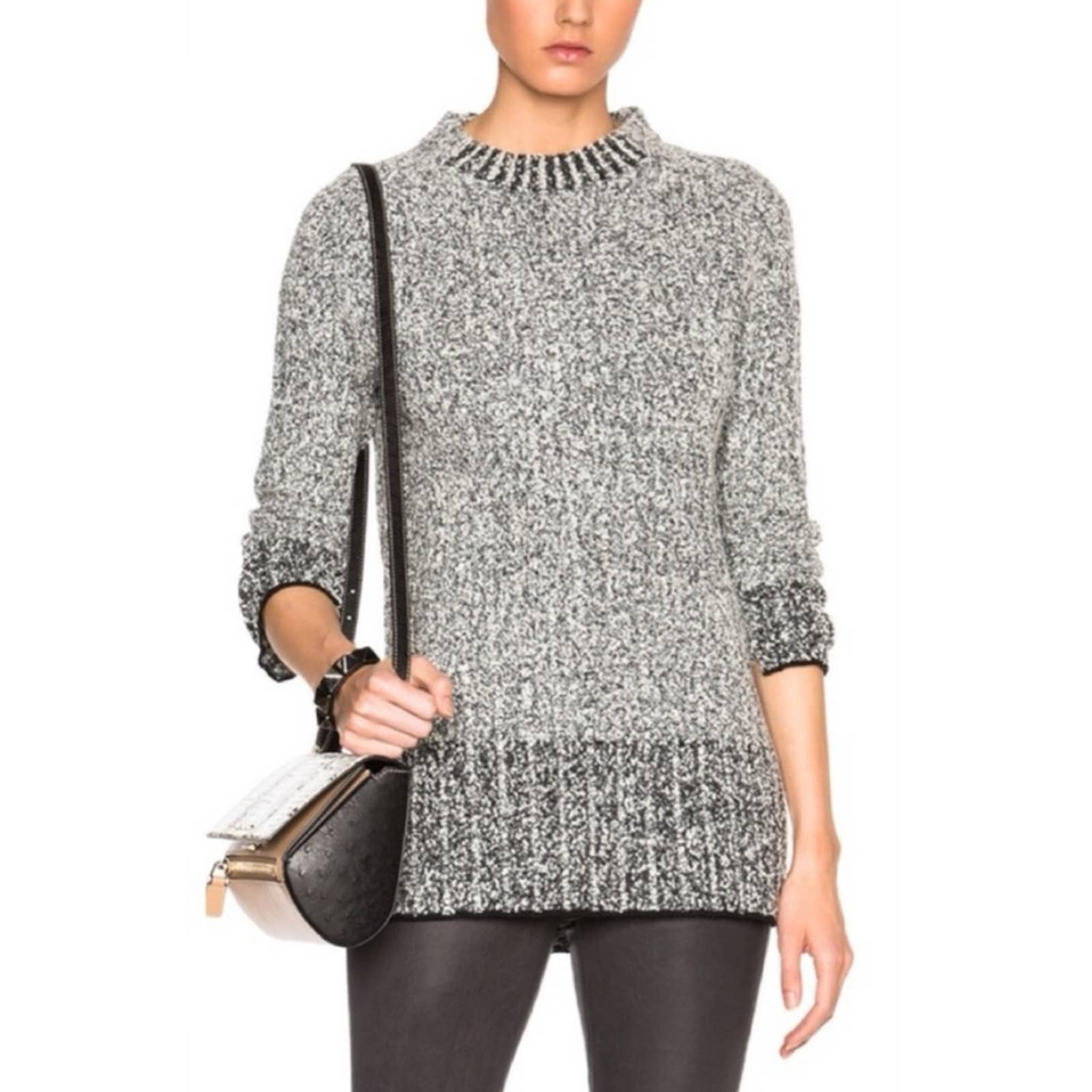 Rag & Bone Callisto Gray Ribbed Wool Mock Neck Split Sleeve Sweater Sz S