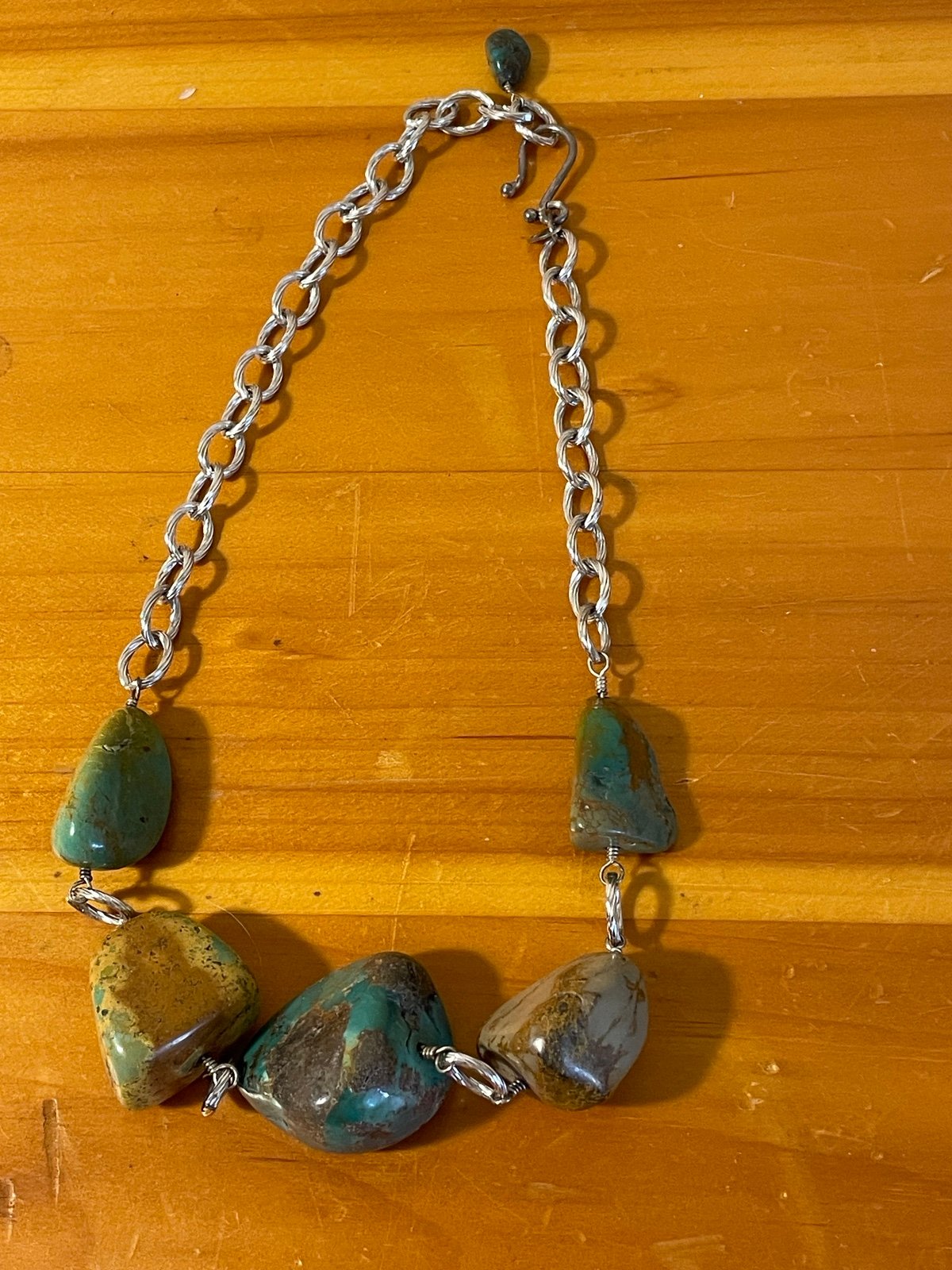Chunky Turquoise Sterling Silver Necklace Signed SX~ 19