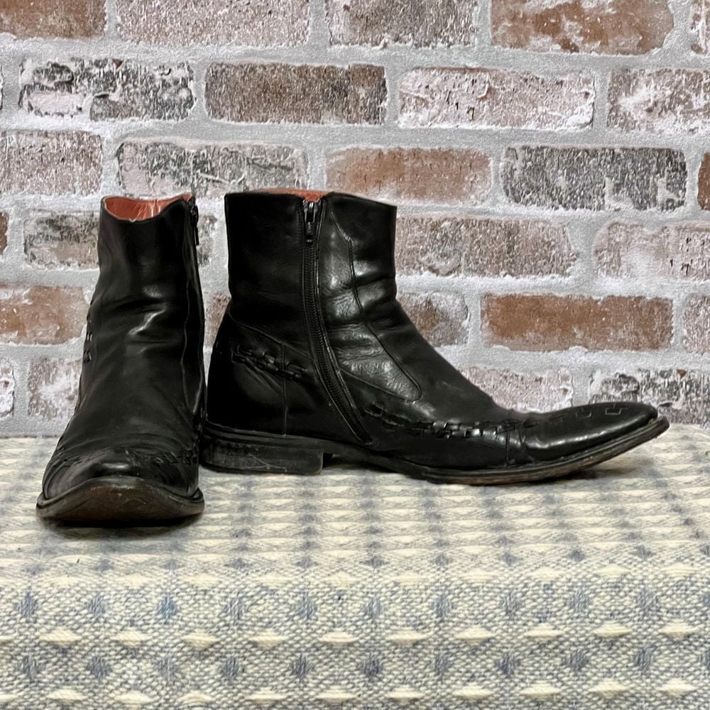 Ghost Hand-crafted Italian Leather Ankle Boots Black Woven Detail Side Zip 42
