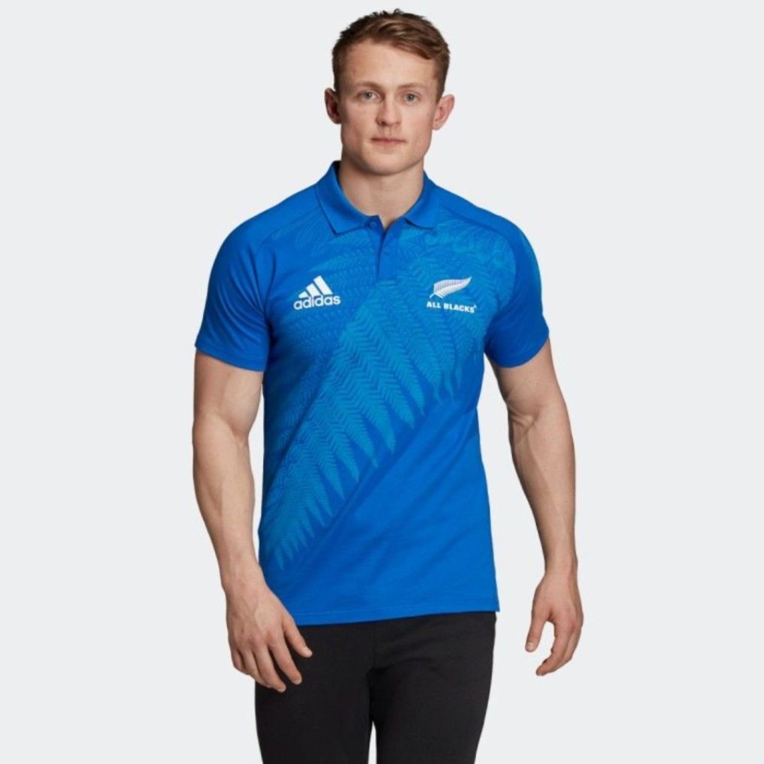 Adidas New Zealand All Blacks Anthem Rugby Cotton Polo Shirt, Blue, Size XL