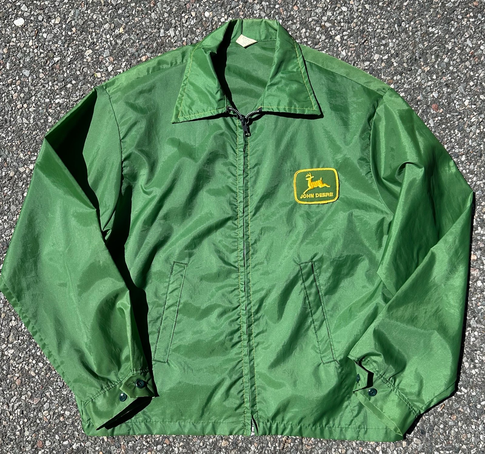 VTG 1970s JOHN DEERE Mechanic Windbreaker Jacket MENS L Excellent Fill Zip Green