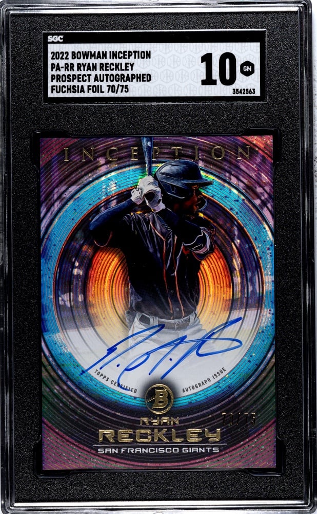 2022 Bowman Inception Ryan Reckley #PA-RR Prospect Auto Fuchsia Foil /75 SGC 10