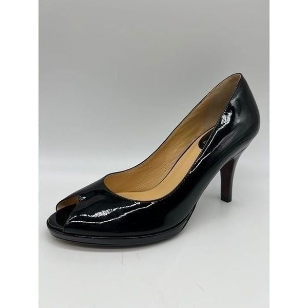 COLE HAAN Black Patent Leather Peep Toe Heels Sz 9.5AA