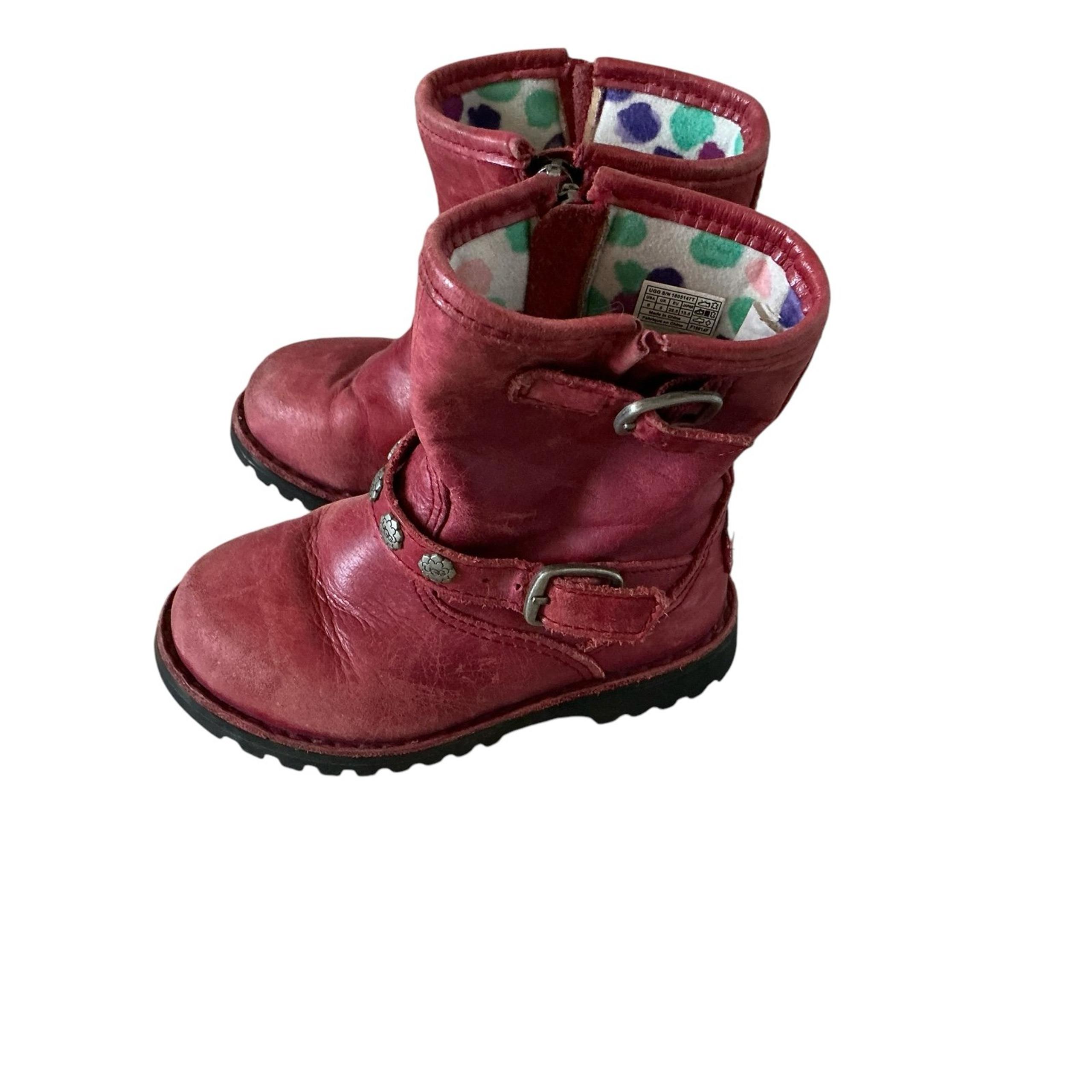 Ugg Australia girls red leather biker boots size 5