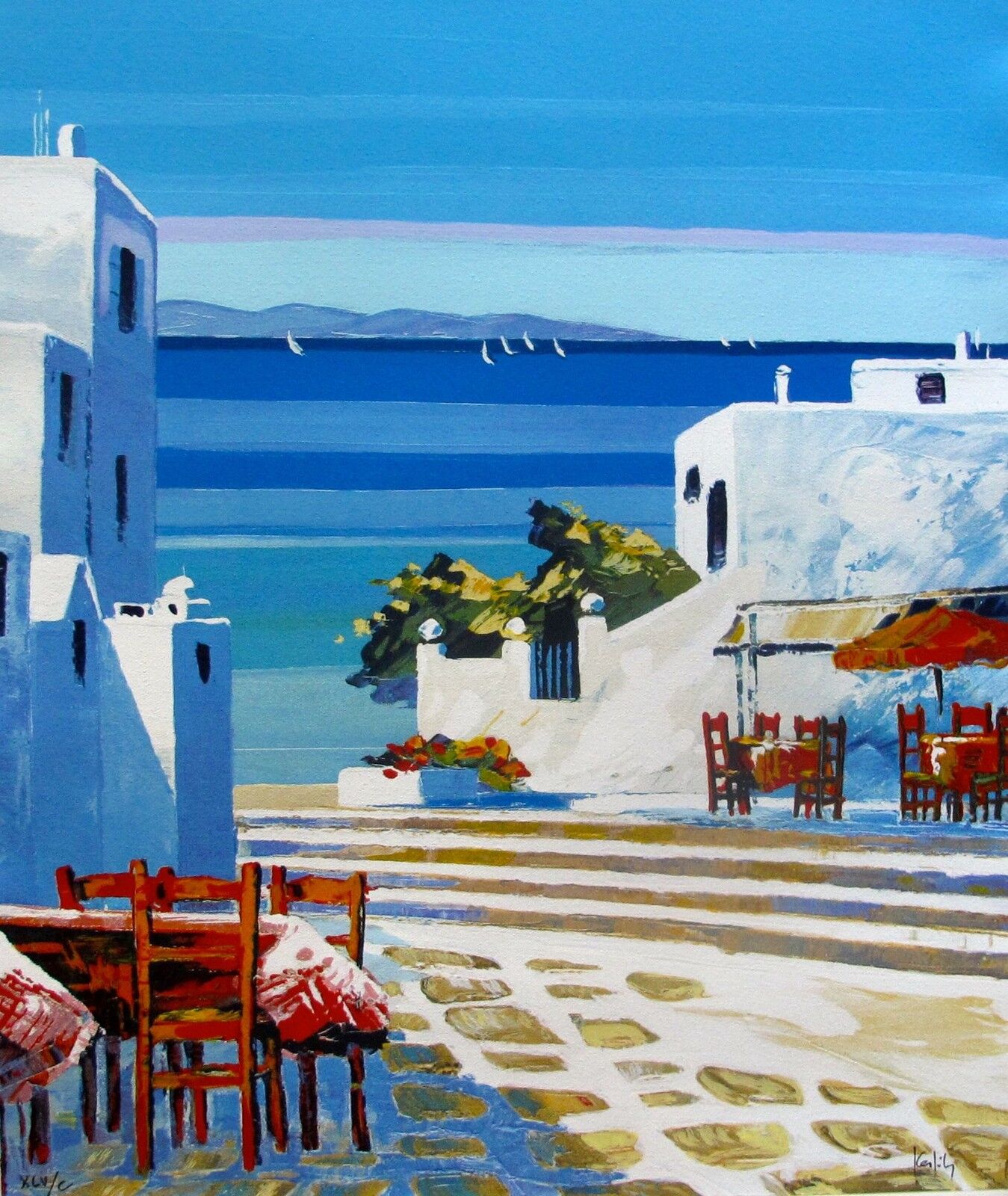 Kerfily MYKONOS III Hand Signed Limited Edition Serigraph on Canvas Art