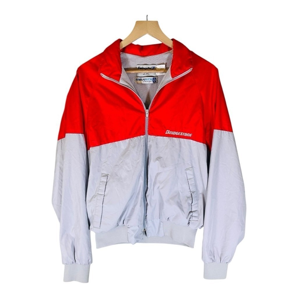 Swingster Bridgestone Windbreaker Jacket Full Zip Lightweight Red Gray Size M