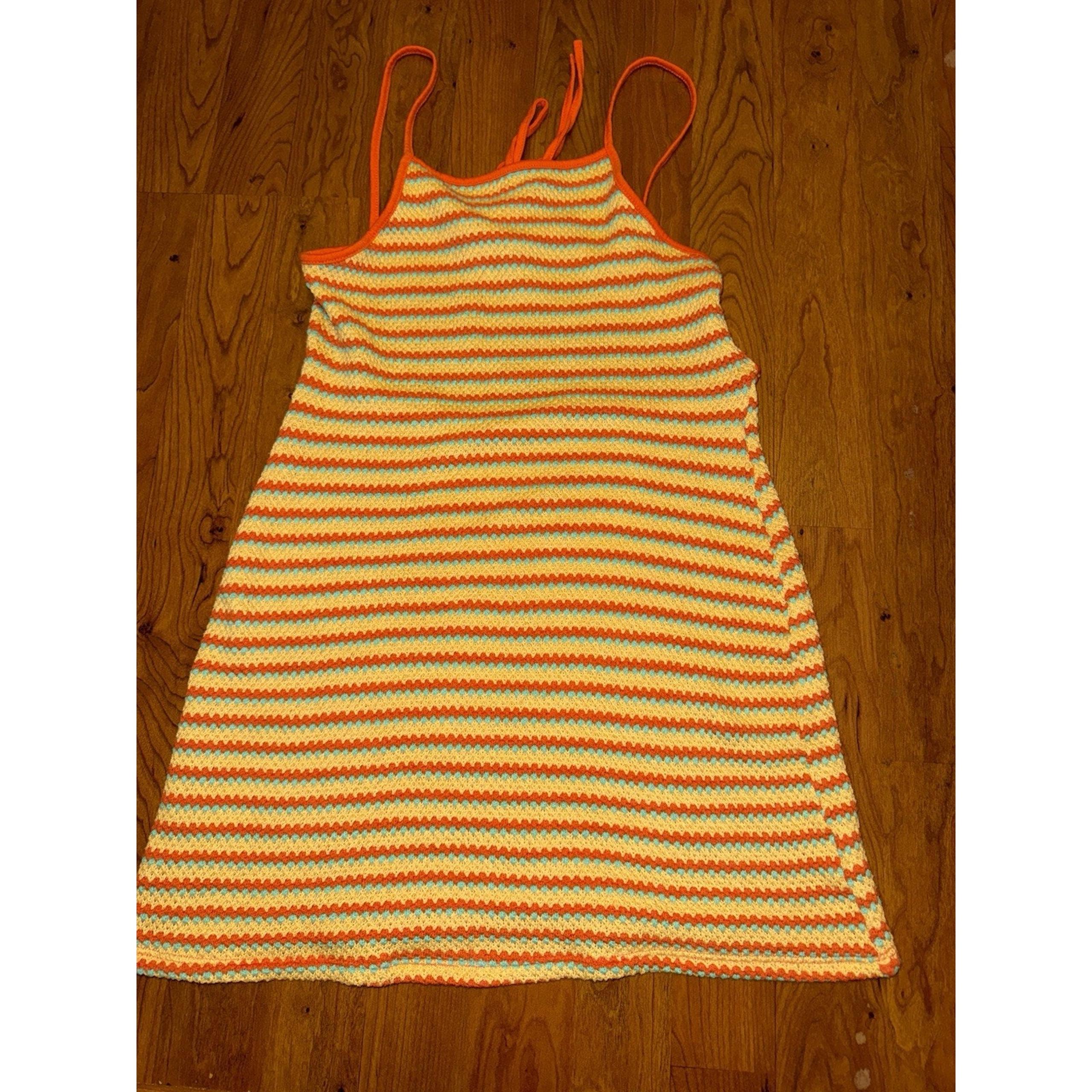 Double Zero Knit Dress Swimsuit Coverup Strappy Orange Yellow Large Summer