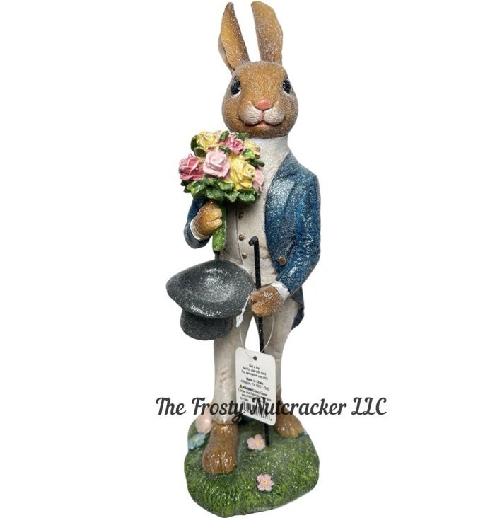 RAZ Imports Storybook Mr Dapper Bunny Easter 2024 Glittered Shelf Figurine