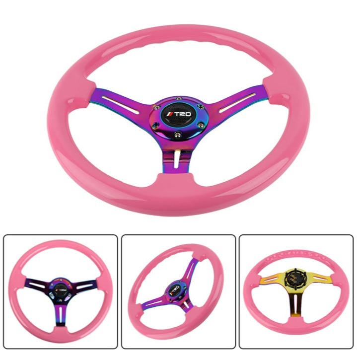 NEW 350mm 14 Universal JDM TRD ABS Racing Steering Wheel Pink With Neo Spoke