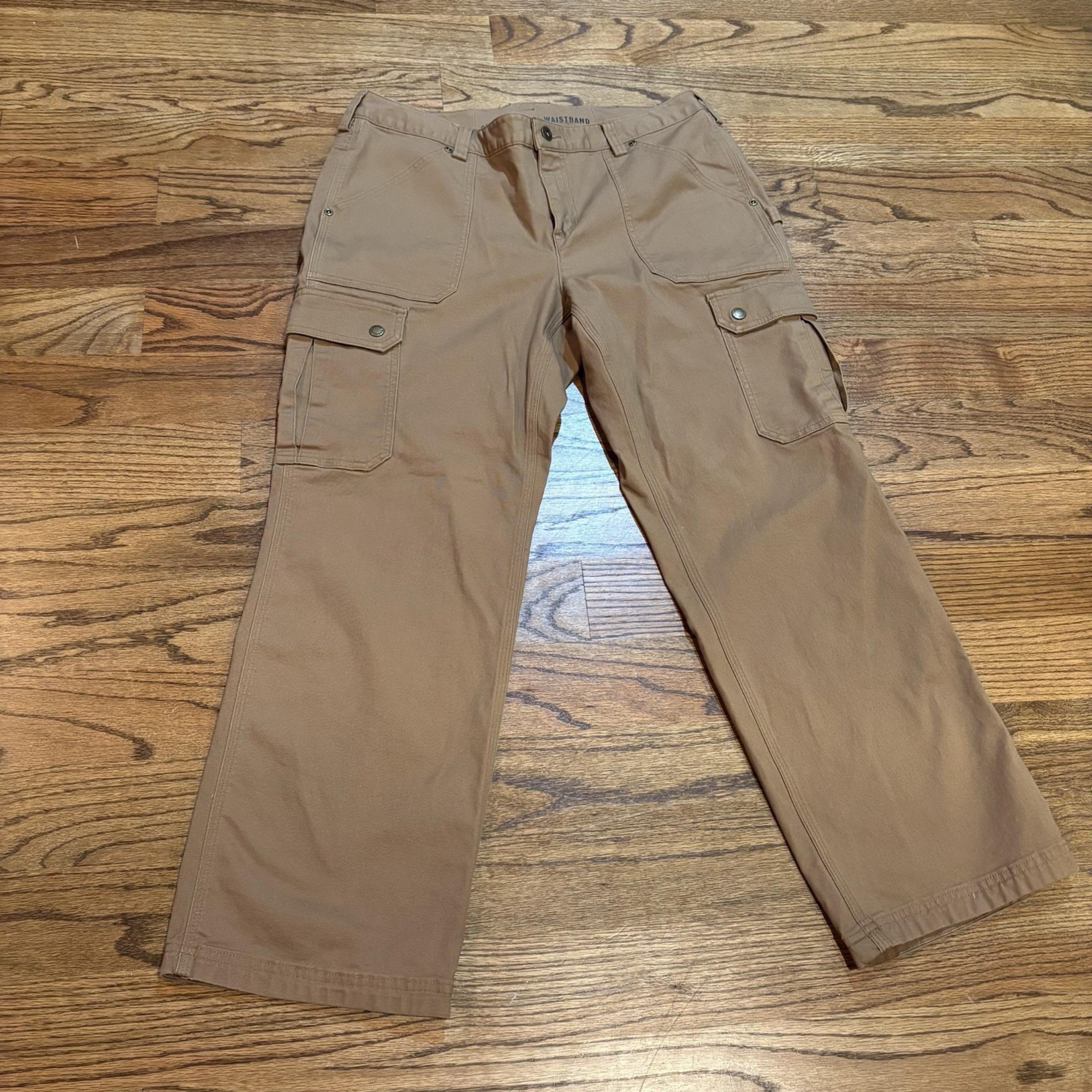 Duluth Trading Co Womens 12 x 29 Curvesetter Waistband Cargo Pants Tan