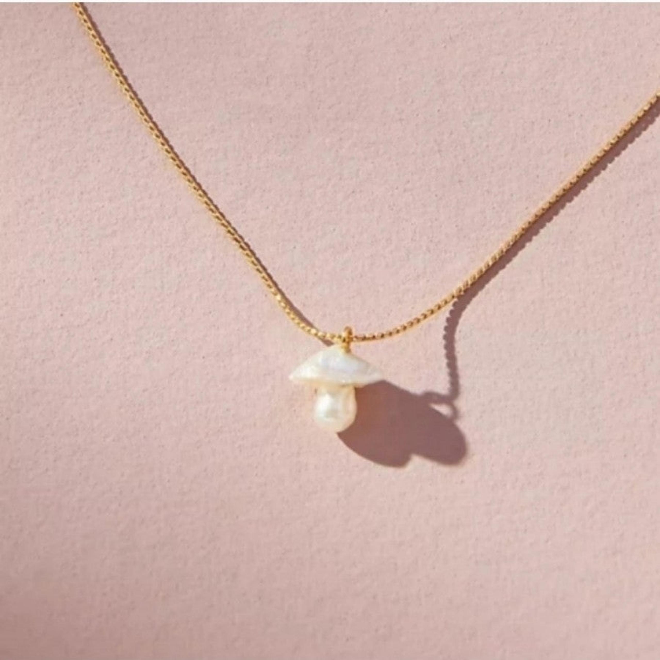Anthropologie Pearl Mushroom Charm Necklace