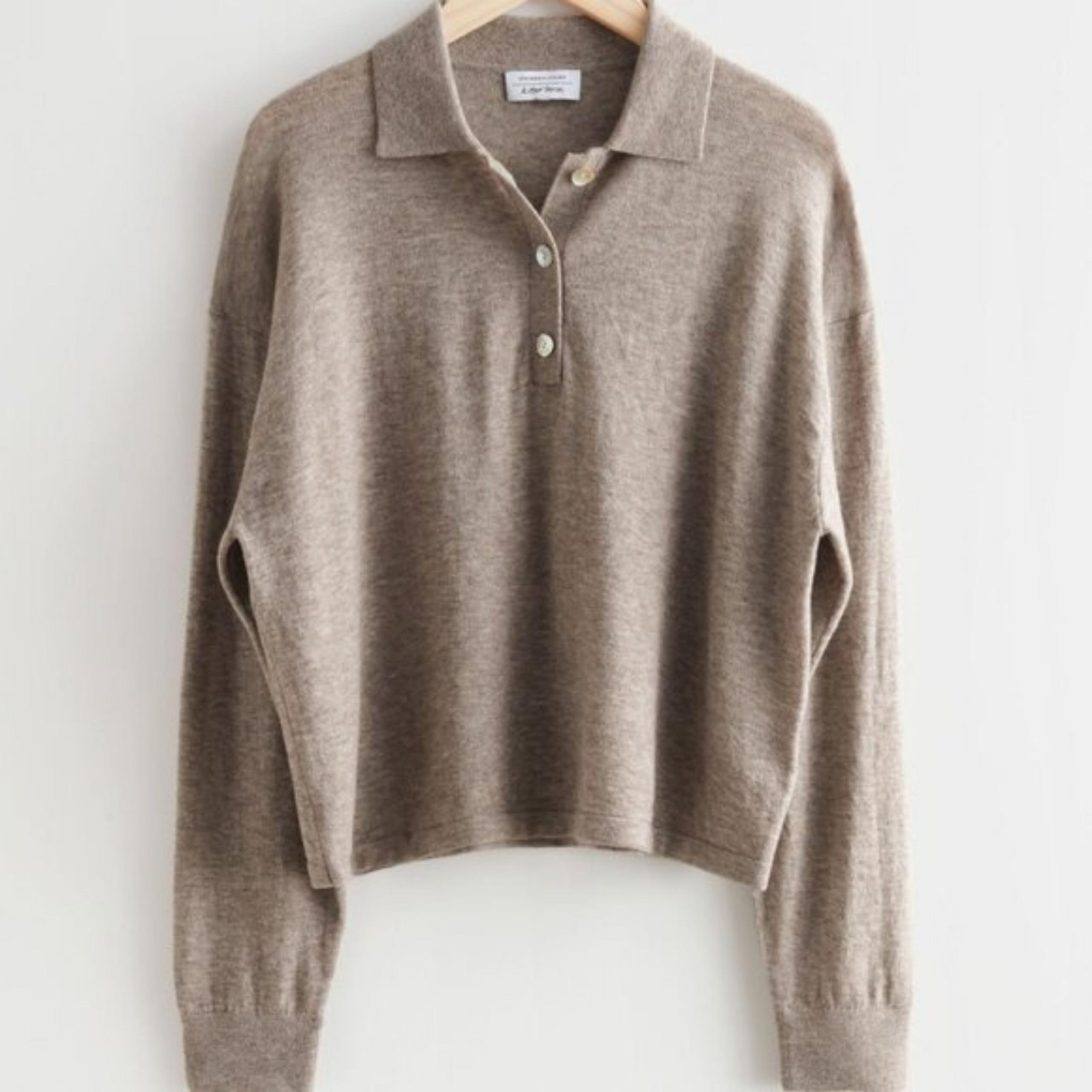 & other stories collared knit in oat melange cropped