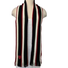 Moschino Striped Long Scarf with Heart Embroidery Fringe Black Green White Red