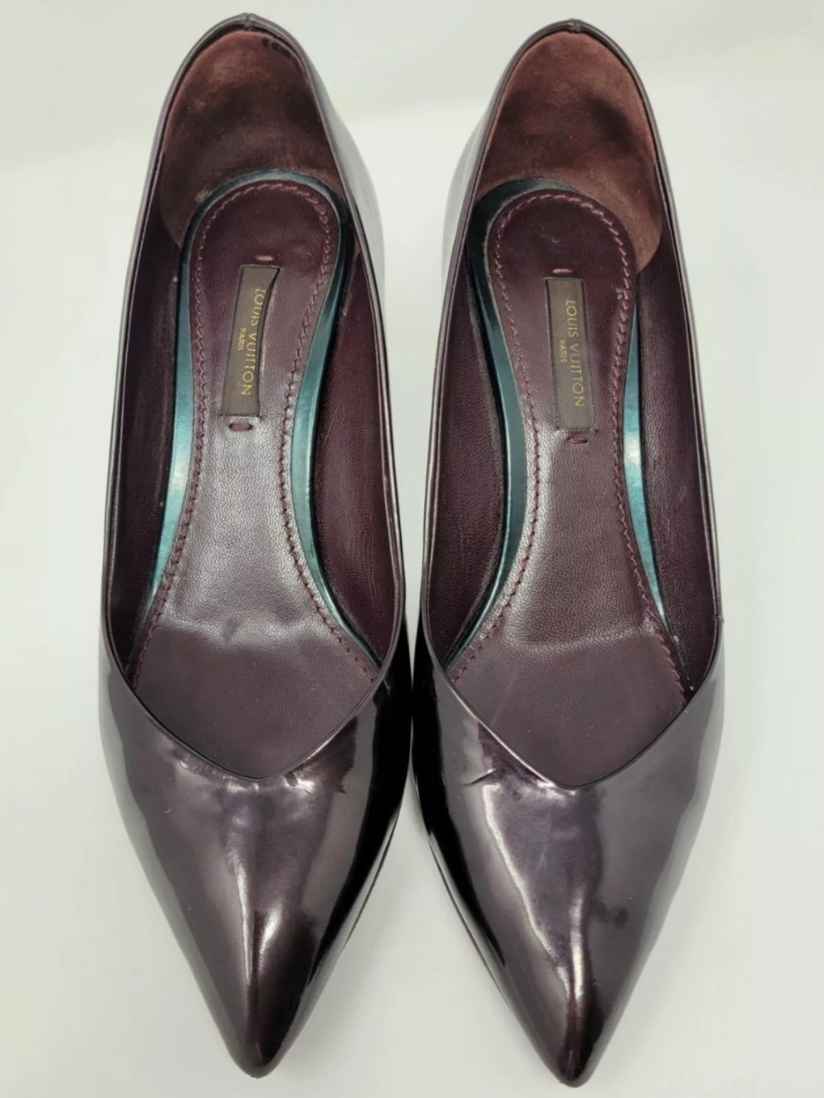 Louis Vuitton Kitten Heel Pumps Pointy Toe Plum Patent Leather Size EU34.5 US4.5