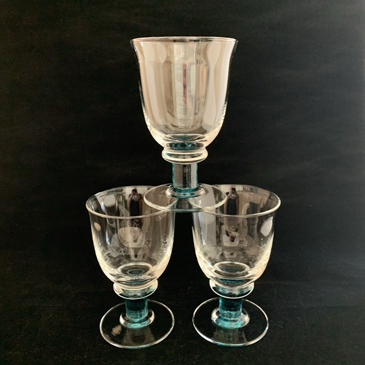 Three Denby Magnum Low Water Goblet Teal Green Stem 5 5/8 Tall Glass 8oz