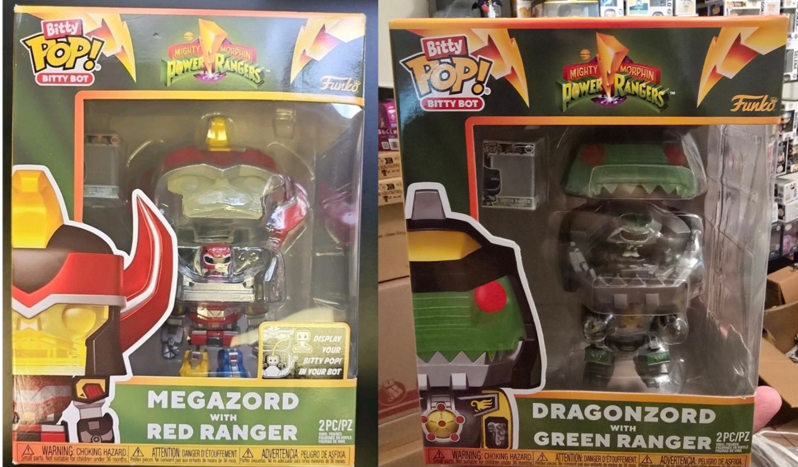 Power Rangers Megazord & Dragonzord Set Bitty Pop Bitty Bot wRed & Green Ranger
