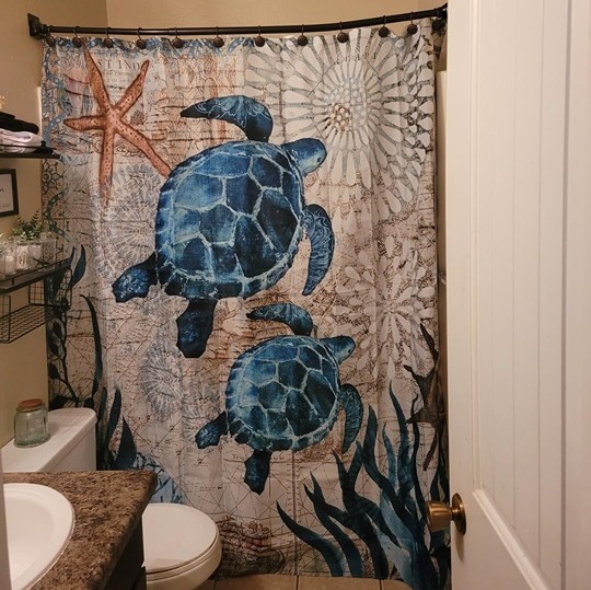 Turtles Beach Theme Fabric Shower Curtain Sets with Grommets and Hooks 72 x 72