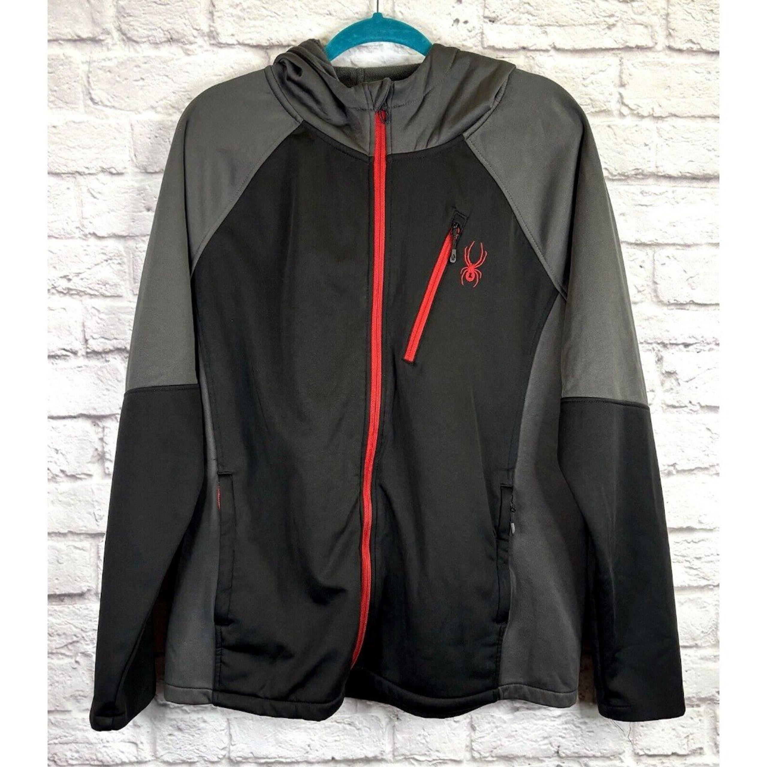 Spyder Men's Transform Hooded Soft Shell Jacket HydroWEB Windbreaker Grey LARGE