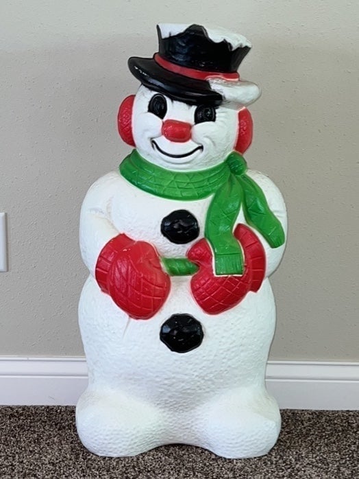 Vintage Christmas 30” Lighted Derby Snowman W/ Scarf Blow Mold Yard Decoration