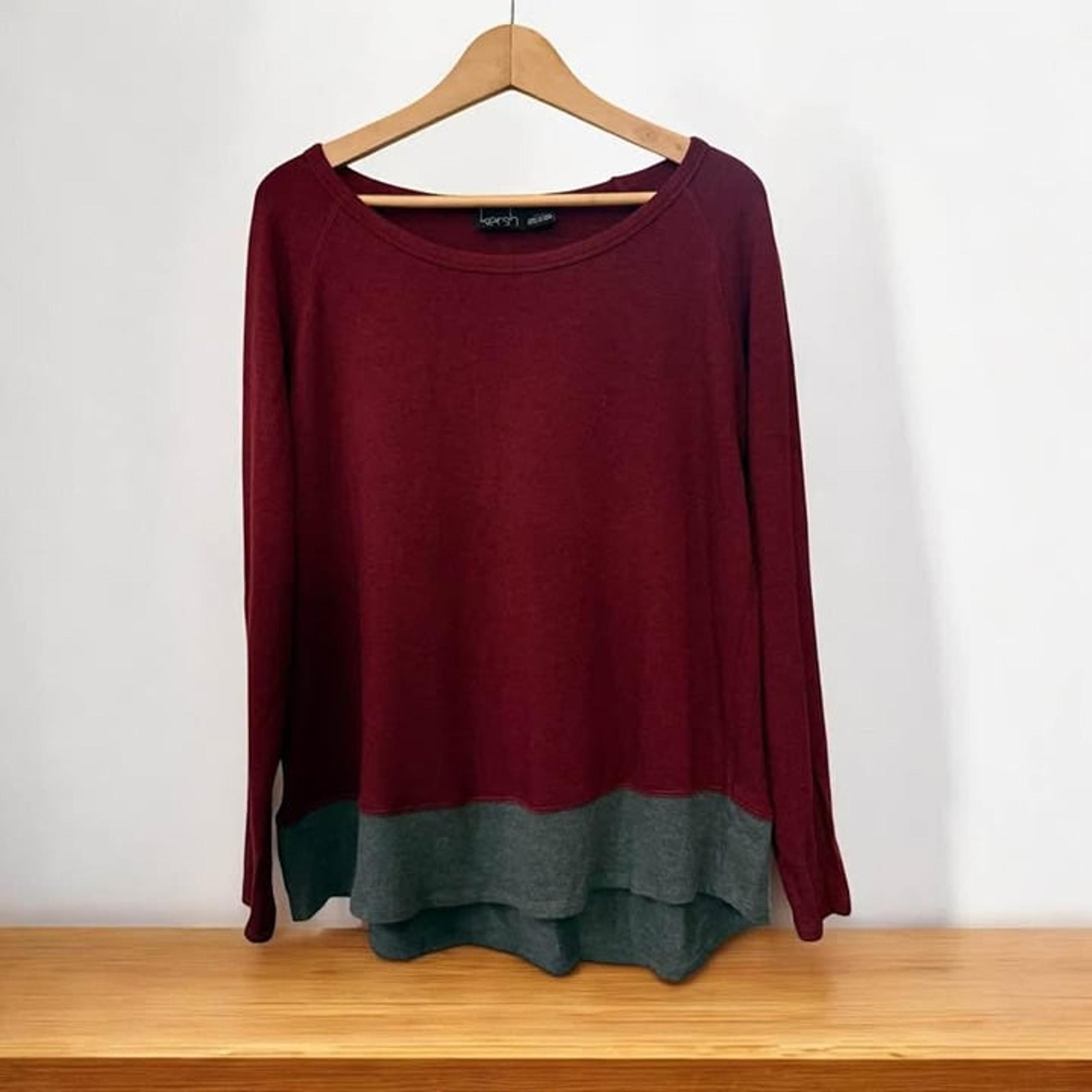 Women’s Kersh Brand Red and Gray Colorblock Long Sleeve Boatneck Shirt-Size M