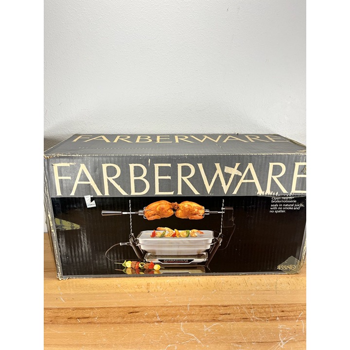 Faberware Open Hearth Broiler Rotisserie Full Set with Motor Silver 455ND W BOX