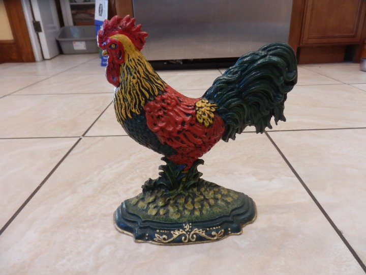 Cast Iron Rooster Door Stop 12” Tall Farmhouse Cottage Vintage 60's