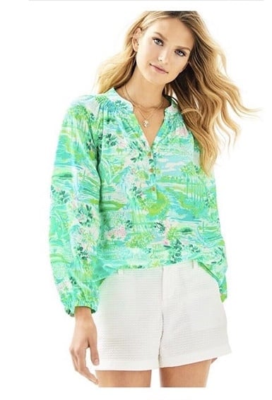 Lilly Pulitzer Elsa Silk Blouse Sea Salt Blue Green Honda Classic Size XS