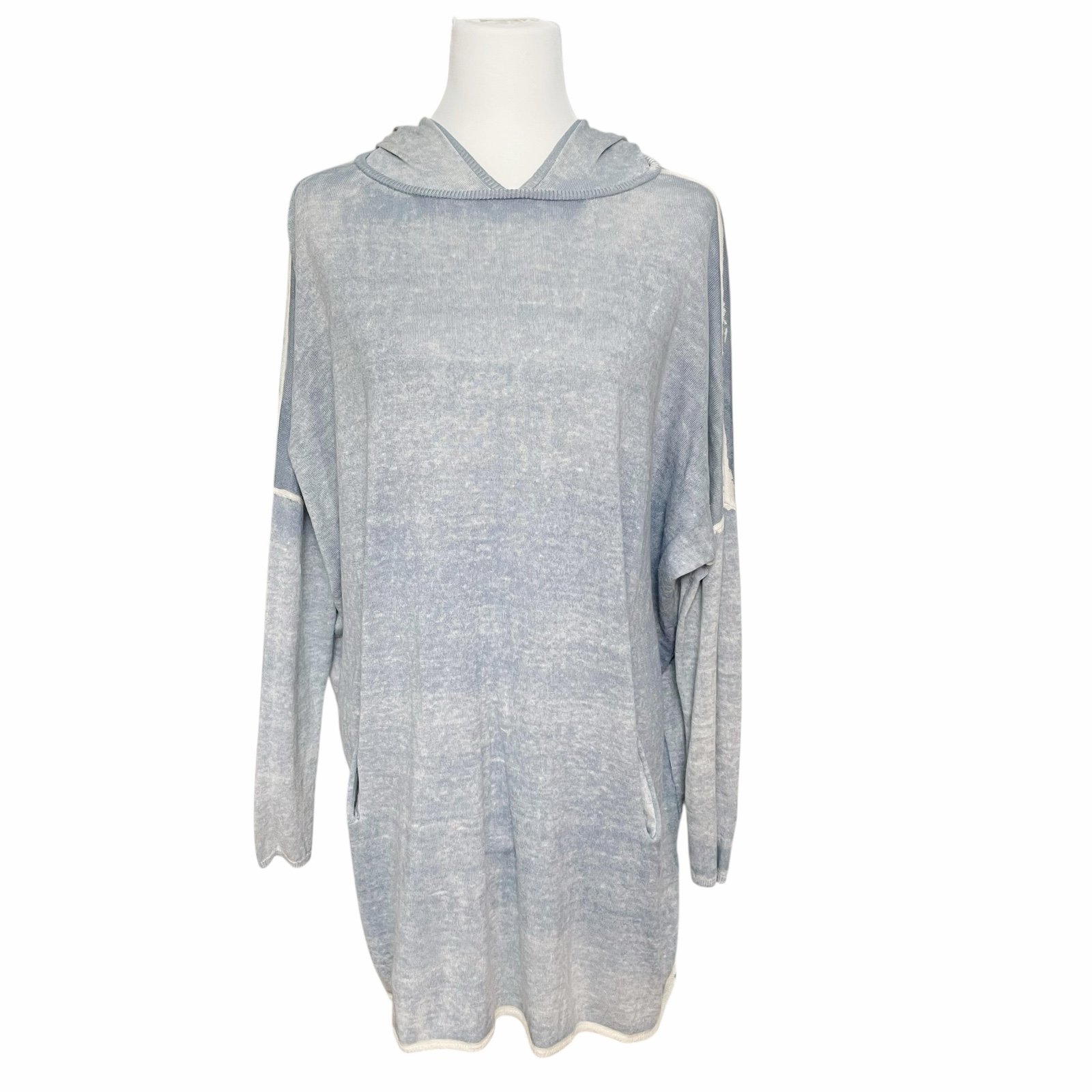 Maje E13 Casiope Oversized Hoodie Tunic Washed Blue Silk Cotton Cashmere OS