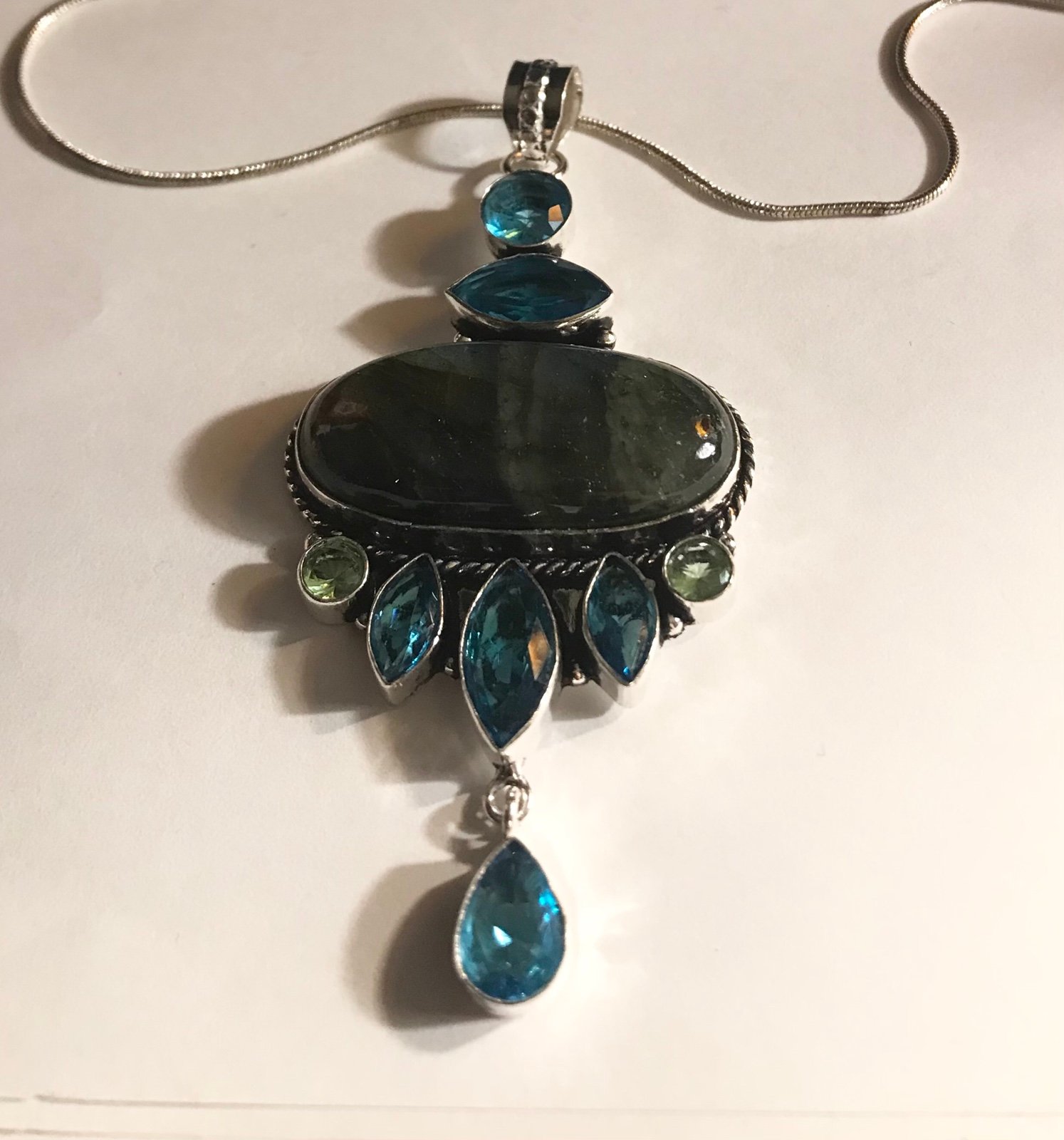 Labradorite Blue Topaz Peridot 925 Sterling Silver Necklace