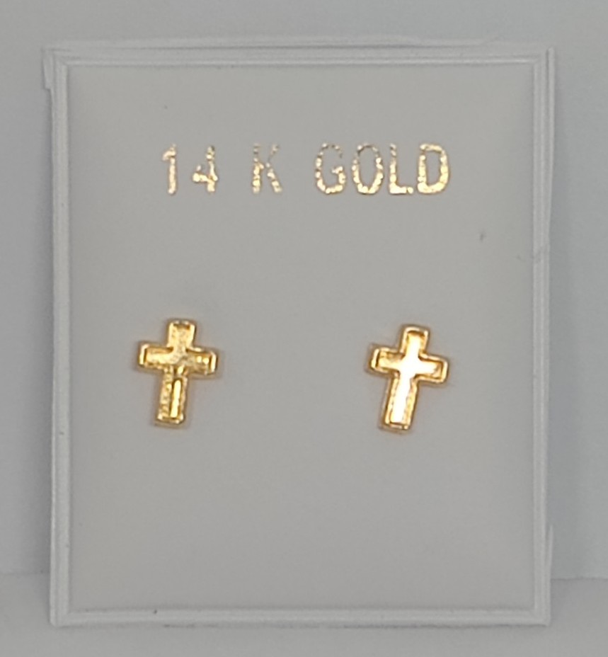 14k Solid Gold Cross Stud Earrings