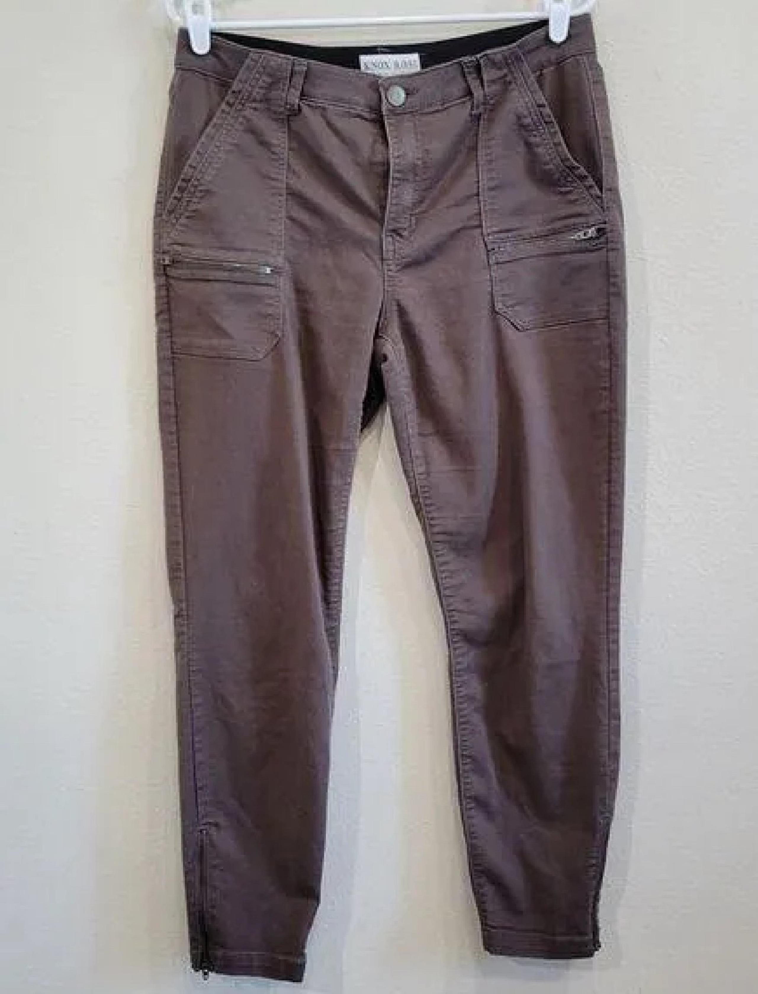 Knox Rose Brown High Rise Cargo Pants Utility Zipper Pocket Cropped Ankle