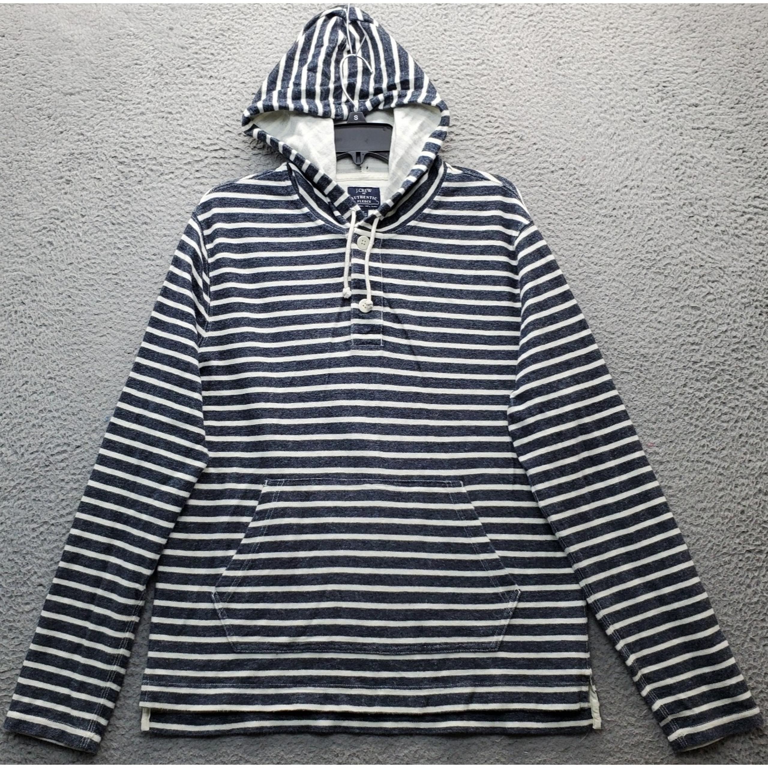 New York Hoodie Women M Multi Striped Athletic Fleece Quarter Button Slit - J.Crew