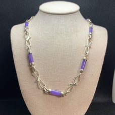 Sterling Silver 925 Handmade Lavender Barrel Jade Station Scroll Link Chain 16