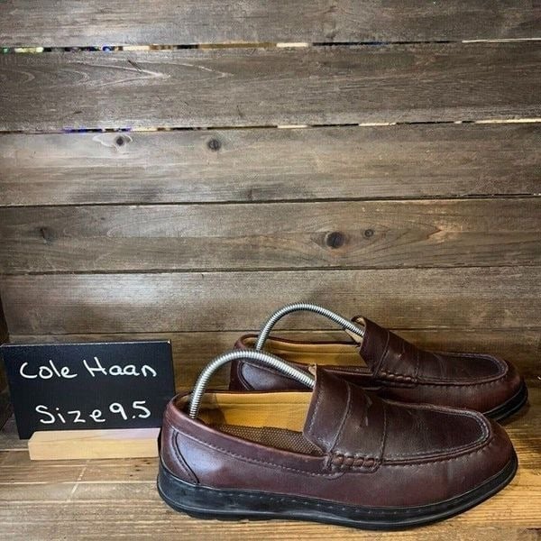 Mens Cole Haan Hamlin Traveler Brown Leather Lug Sole Shoes Penny Loafers 9.5 M