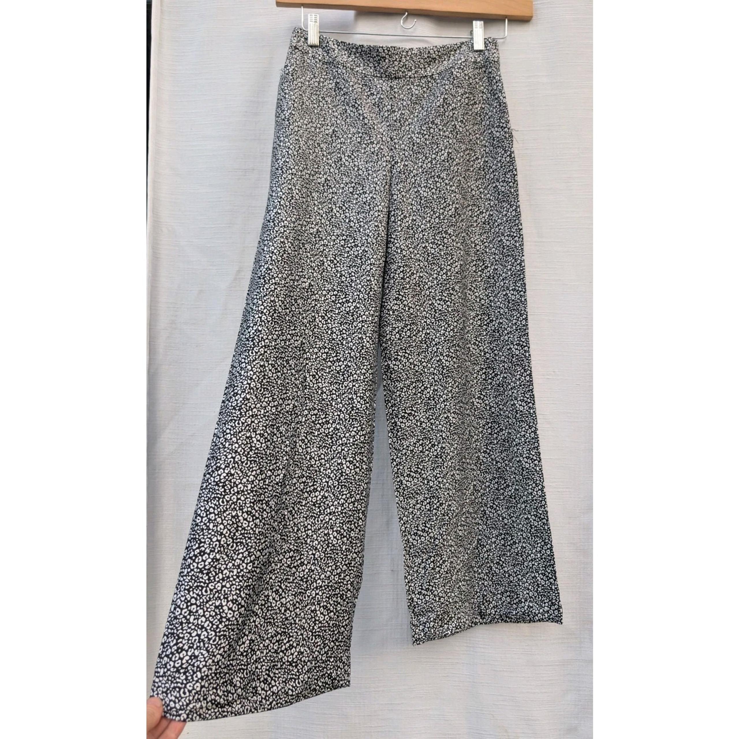 Women's Cheetah Print Fluid Wide Leg Pants Sz SP Coastal Resort Lightweight - LOFT