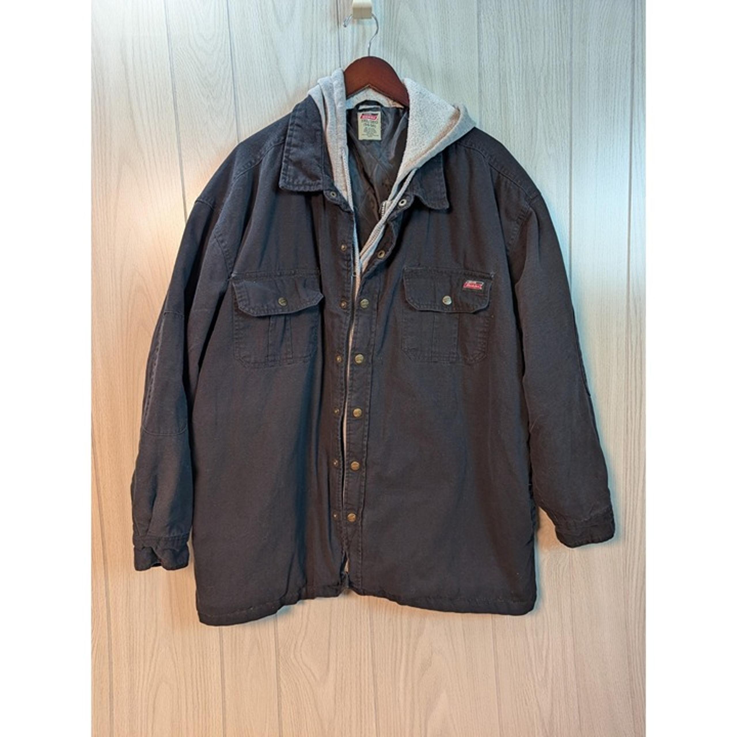 Distressed Dickies Quilt Lined Jacket Hoodie Mens 3XL Zip Snap Logo Black